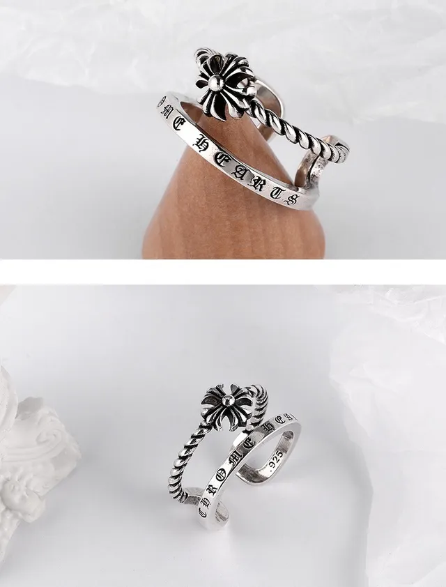 Chrome Hearts Rope Ring Silver Black Twisted Band Engraved Lettering Ring