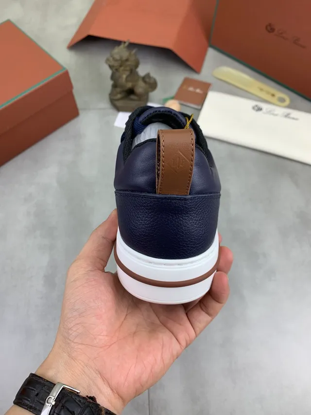 Loro Piana Navy Leather Perforated Toe Lifestyle Sneaker