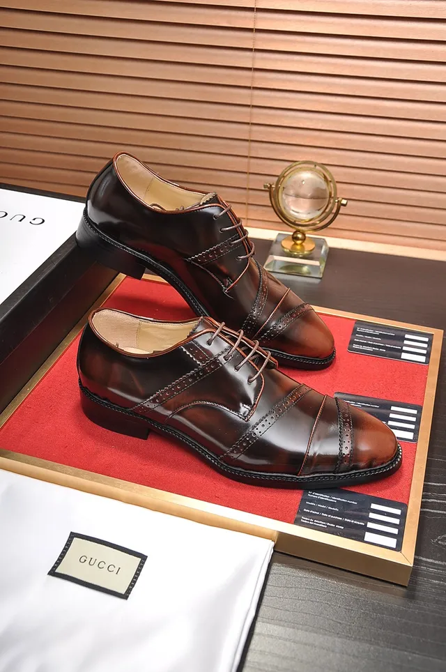 Gucci Brown Black Cap-Toe Brogue Oxford Shoes