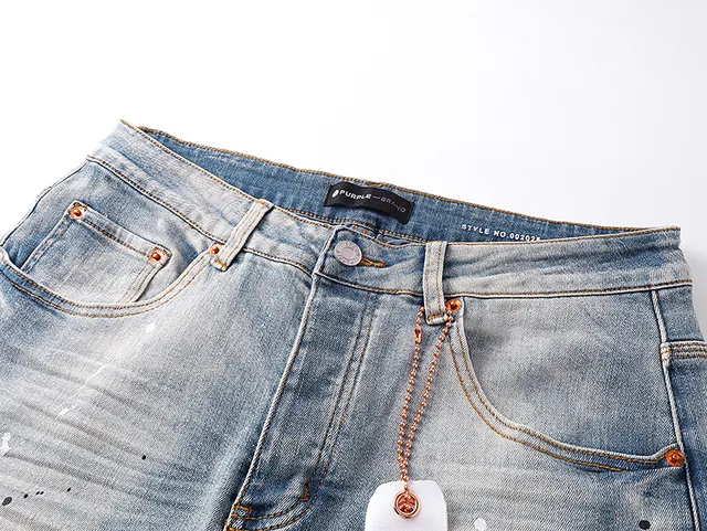 Purple Brand Light-Wash Paint-Splatter Distressed Slim-Fit Jeans