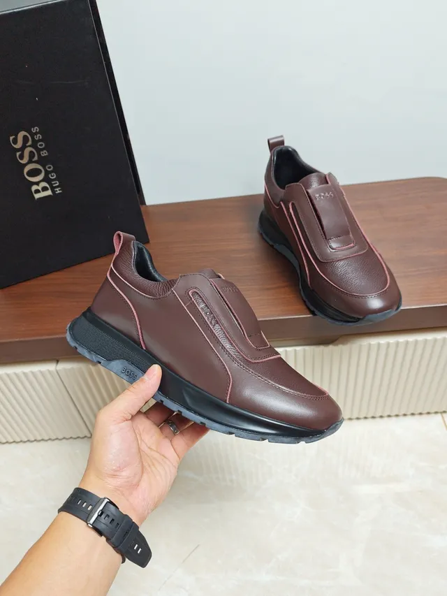 Hugo Boss Brown Leather Slip-On Casual Shoes