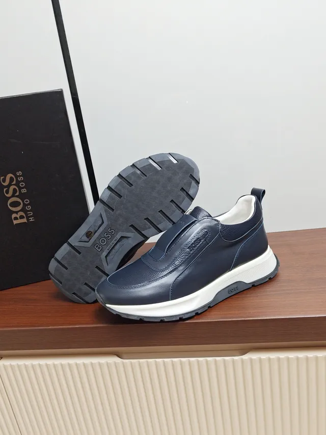 Hugo Boss Navy Leather Slip-On Lifestyle Sneakers