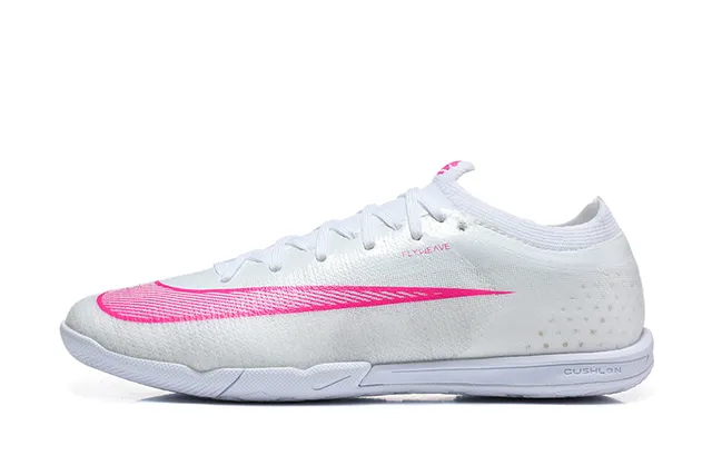 Nike White Pink Flyknit Upper Low-Top Silhouette Indoor Soccer Shoes