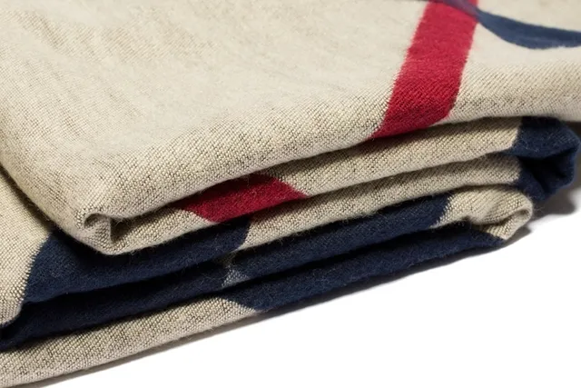 UGG Beige Navy Plaid Pattern Woven Texture Shawl