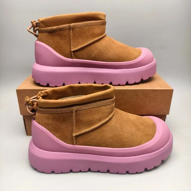UGG Brown Pink Suede Upper Platform Sole Snow Boots