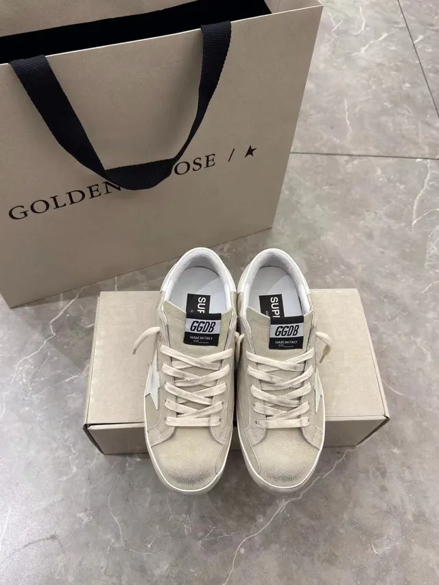 Golden Goose Superstar Beige Suede Distressed Star Lifestyle Sneakers