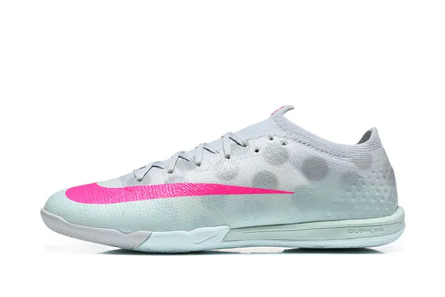 Nike Mercurial White Pink Low-Cut Knit Upper Vibrant Swoosh Accent Indoor Soccer Shoes
