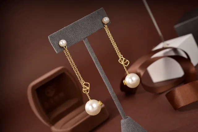 Valentino VLogo Pearl Drop Gold Chain Earrings