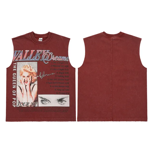 Black and Maroon Graphic-Print Distressed Sleeveless Vest Top