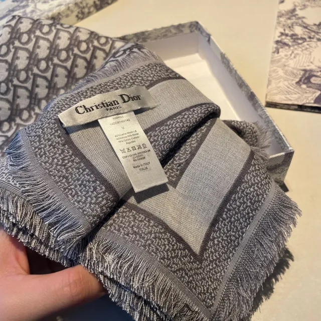 Dior Oblique Monogram Beige and Gray Silk Scarf