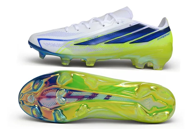 Adidas Hyperfast Yellow Blue Low-Cut Synthetic Upper Asymmetrical Lacing Firm-Ground Soccer Shoes