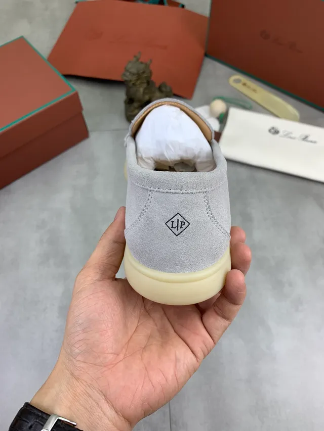Loro Piana Tennis Walk Light Gray Suede Loafers