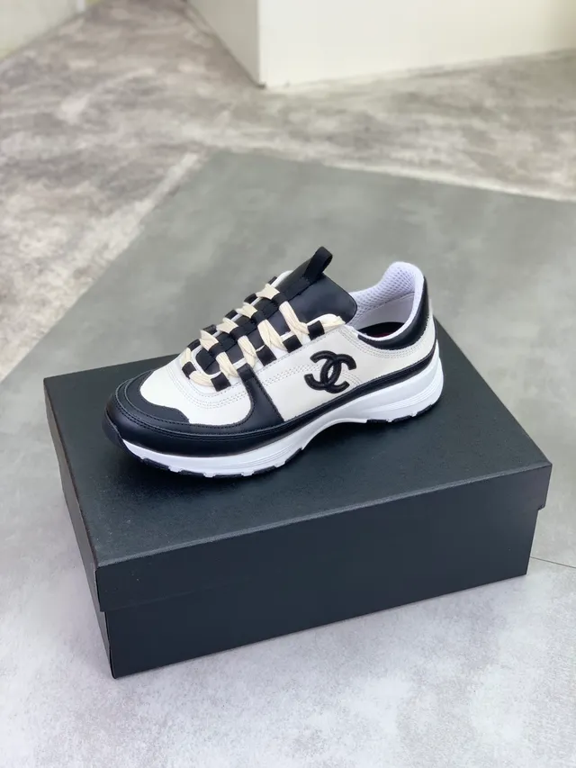 Chanel Runner-Style Dual-Tone Leather and Mesh Chunky Sneaker