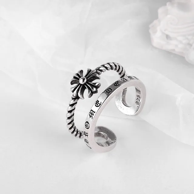 Chrome Hearts Rope Ring Silver Black Twisted Band Engraved Lettering Ring