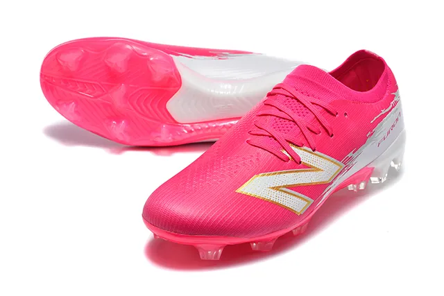 New Balance Furon Pink White Knit Upper Molded Conical Studs Firm-Ground Soccer Shoes