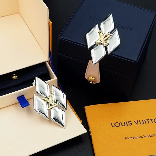 Louis Vuitton Monogram World Tour Diamond-Shaped Metallic Brooches