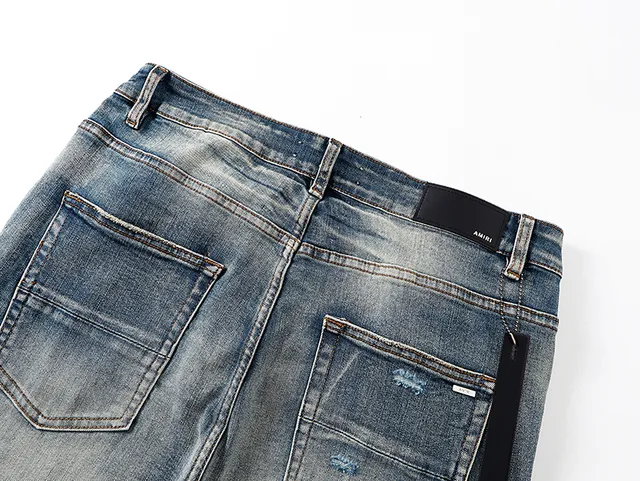 Amiri Blue White Distressed Graphic-Print Jeans