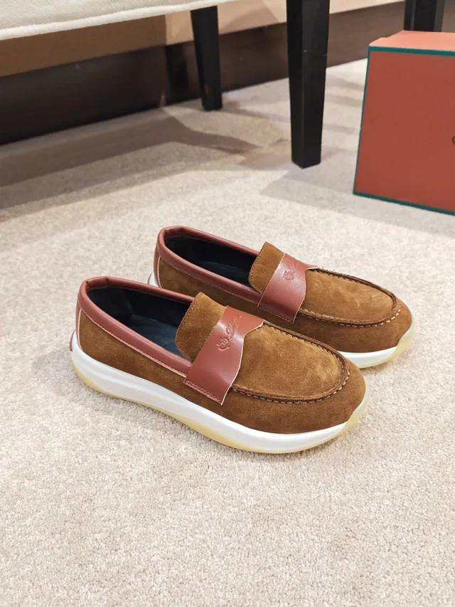 Brown Pink Suede Upper Leather Strap Detail Loafer