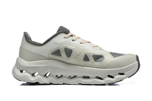 On Cloudmonster Beige Gray Running Shoes