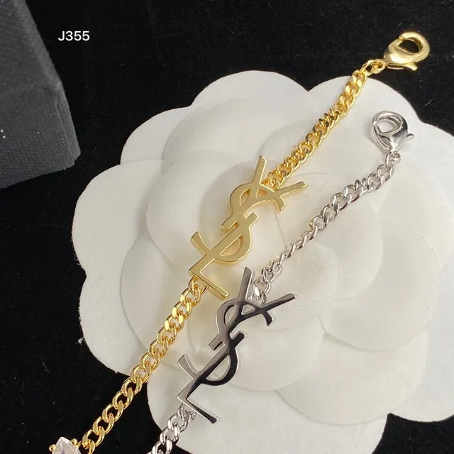 Saint Laurent Monogram Chain Silver Gold Charm Bracelet