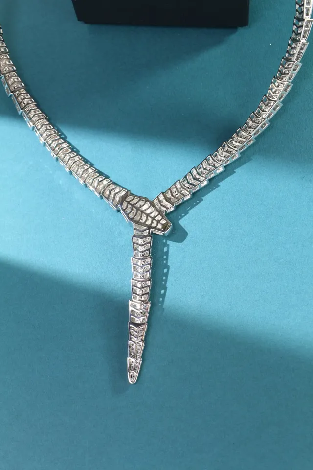 Bvlgari Silver White Pavé-Set Diamonds Articulated Serpentine Form Necklace