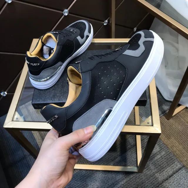 Philipp Plein Black and Gray Perforated Low-Top Lifestyle Sneakers