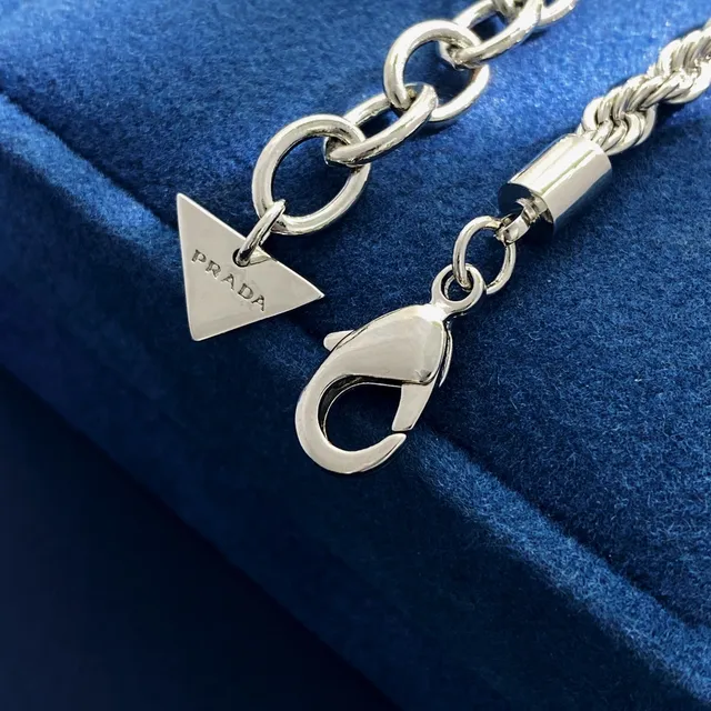 Prada Heart Pendant Necklace White and Black Enamel Rope Chain Necklaces