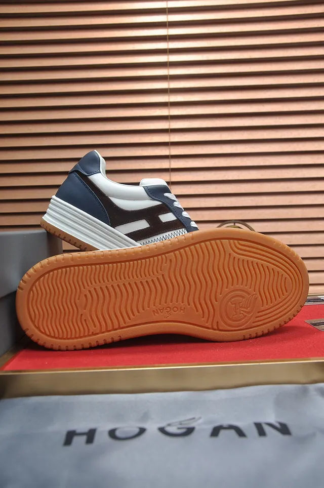Hogan White Navy Layered Midsole Perforated Toe Cap Lifestyle Sneakers