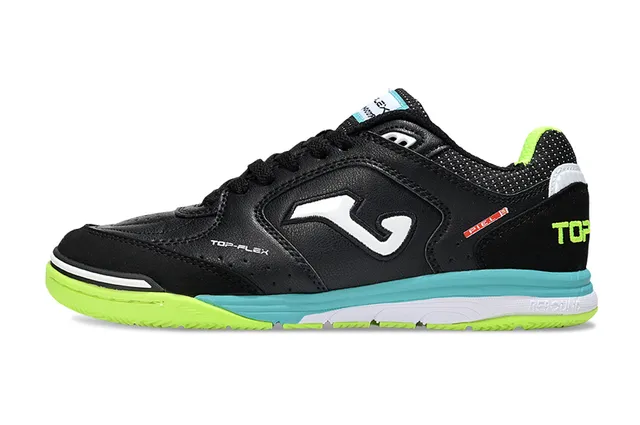 Joma Top-Flex Black Neon Green Turquoise Indoor Soccer Shoes