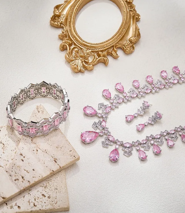 Pink Gemstone and Pavé Diamond Fringe Necklace