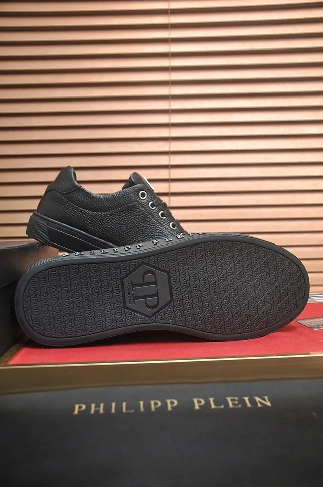 Philipp Plein Black Pebbled Leather Platform Lifestyle Sneakers