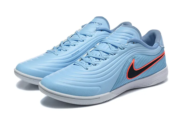 Nike Blue Orange Low-Top Textured Wave-Pattern Upper Indoor Soccer Shoes