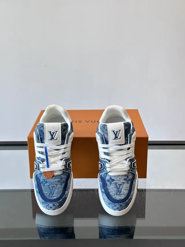 Louis Vuitton LV Trainer Blue White Denim Monogram Upper Chunky Midsole Lifestyle Sneakers