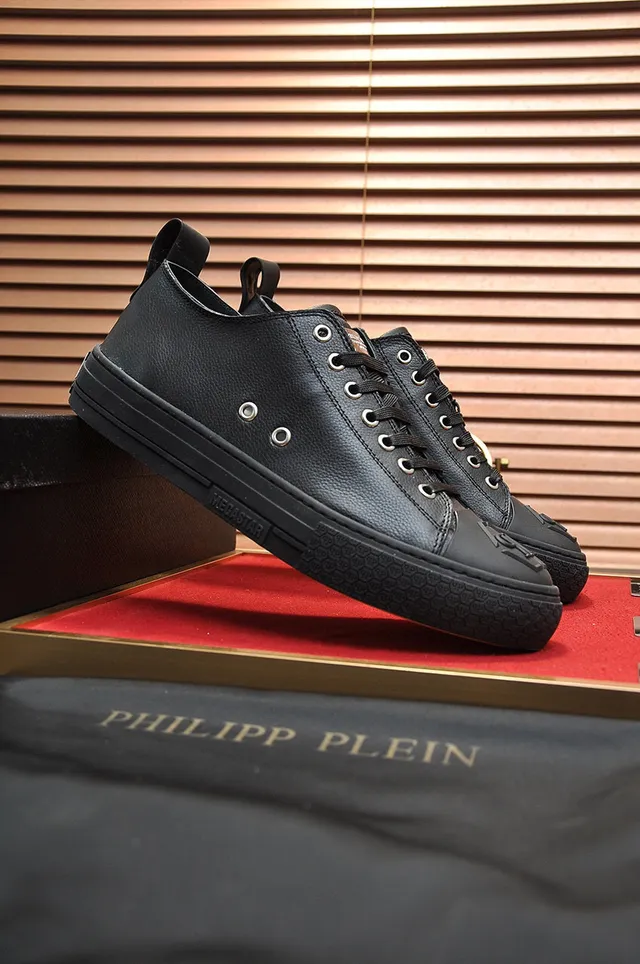 Philipp Plein Black Leather Embossed Monogram Lifestyle Sneakers