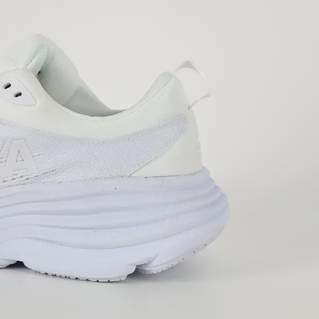 Hoka White Green Engineered Mesh Upper Multi-Layered Ridged Midsole Running Shoes
