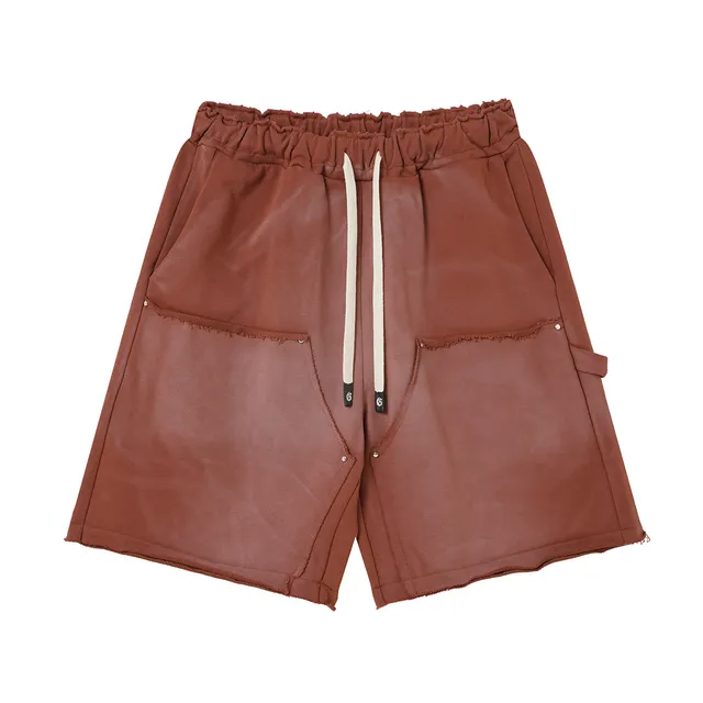 Purple Blue Elastic Waist Patch Pockets Shorts