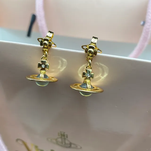 Vivienne Westwood Orb Green Stone Dangling Earrings