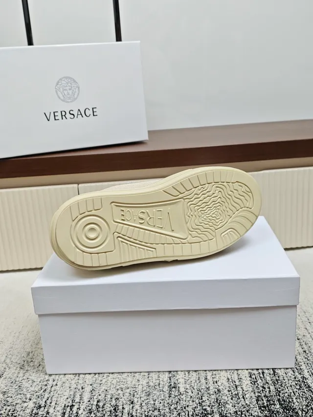 Versace Beige Brown Mesh And Leather Upper Thick Platform Sole Chunky Sneakers