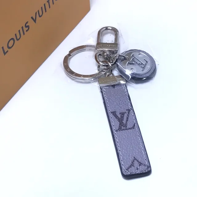 Louis Vuitton Gray Black Monogrammed Leather Strap Metal Disc Charm Phone Accessory