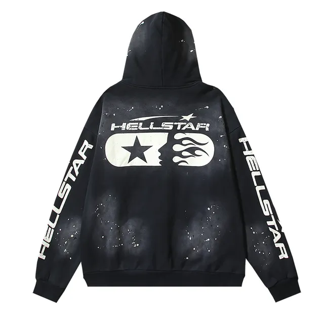 Hellstar Star Flame Graphic Zip-Up Black Hoodie