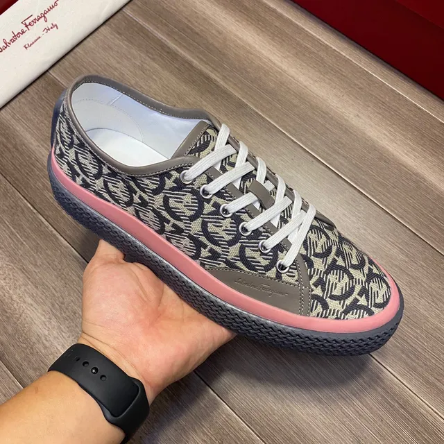 Salvatore Ferragamo Monogram-Print Canvas Low-Top Sneakers
