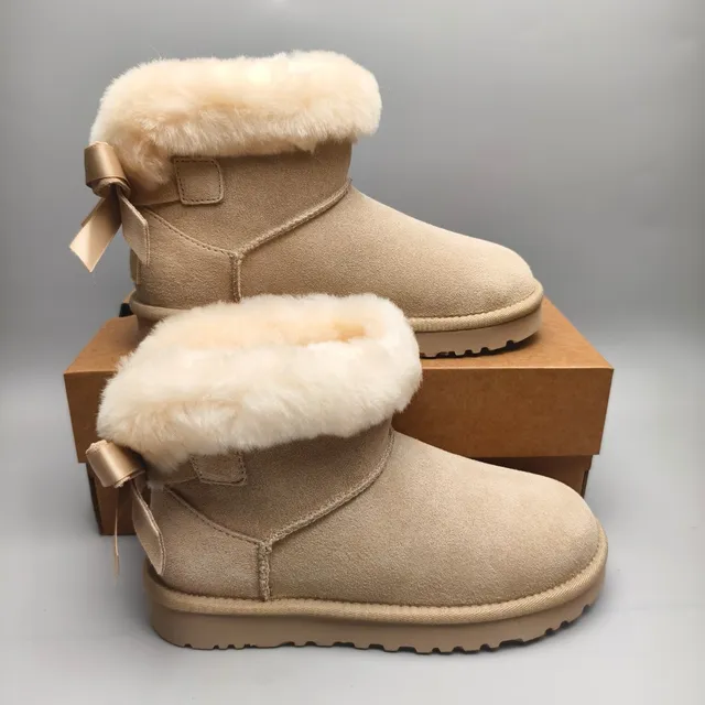 UGG Classic Mini Bow Beige Suede Ankle Boot