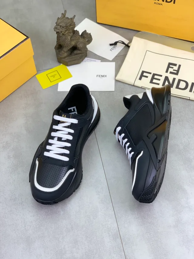 Fendi Black White Perforated Upper Contrast Piping Lifestyle Sneakers