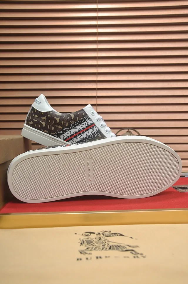 Burberry White Brown Monogrammed Textile Side Panel Leather Toe Cap Lifestyle Sneakers