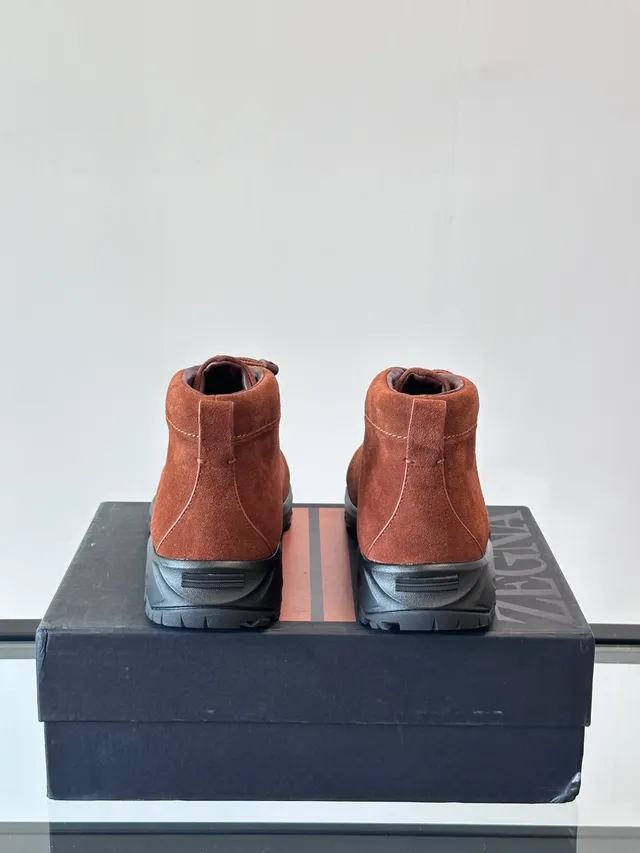 Brown Black Suede Upper Drawstring Closure Ankle Boots