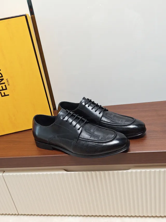 Fendi FF Monogram Embossed Oxford Black Leather Oxford Shoes