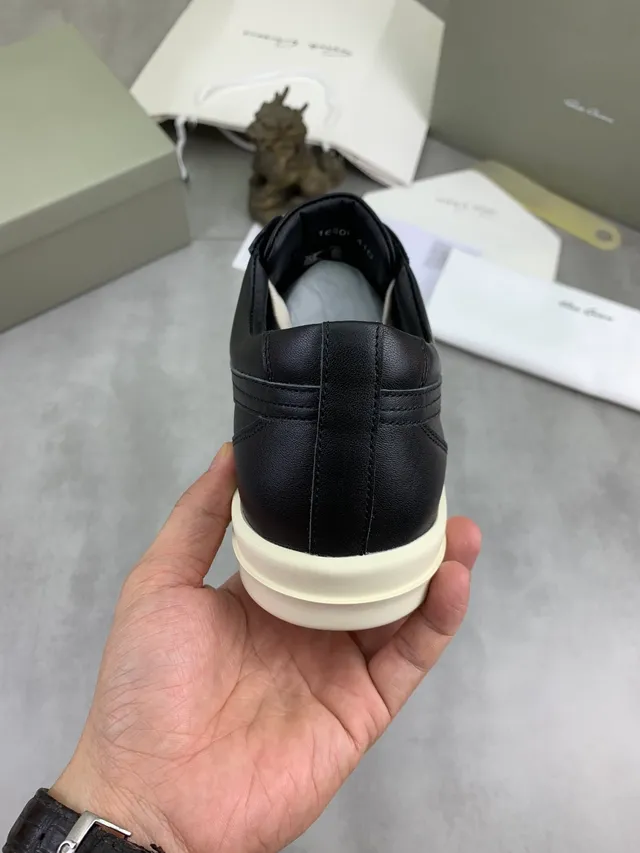Rick Owens Black Beige Leather Off-White Platform Sole Sneakers
