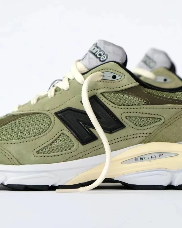 New Balance 990 Olive Green Suede and Mesh Lifestyle Sneakers