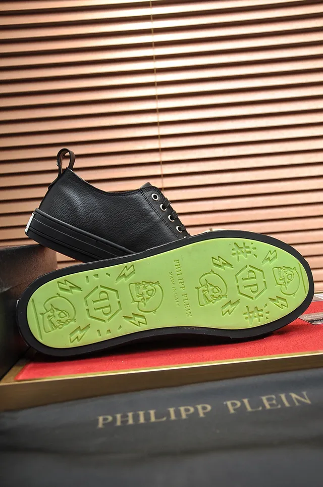 Philipp Plein Black Leather Embossed Monogram Lifestyle Sneakers
