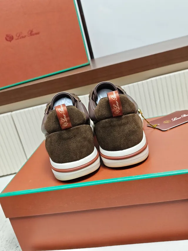 Loro Piana Brown Suede and Leather Panel Sneaker
